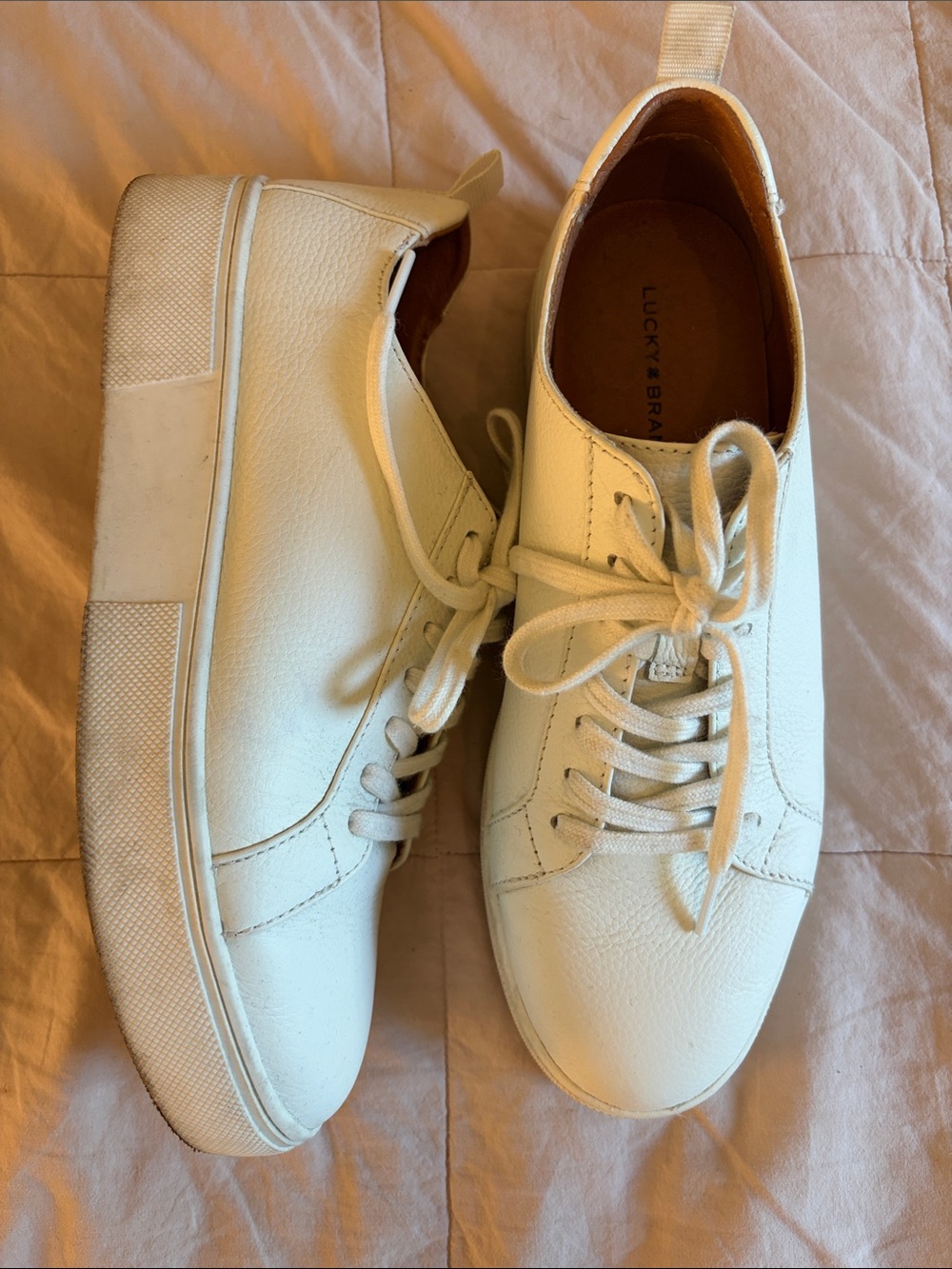 Lucky Brand Women’s Off-White Leather Lace-Up Sneakers